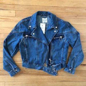 NWT BERSHKA Moto Denim Jacket XS